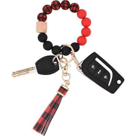 Accessories - Silicone Beaded Bracelet Keychain Wristlet Key Ring Bangle Chains for Women with
